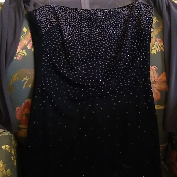 Tadashi Petite Embellished Brown Velvet Dress, Med - Picture 3 of 8